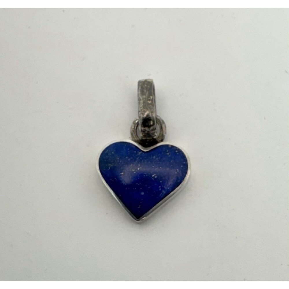 Vintage Heart Pendant 970 Mexican Silver Deep Blue Lapis Lazuli Handmade 1970s